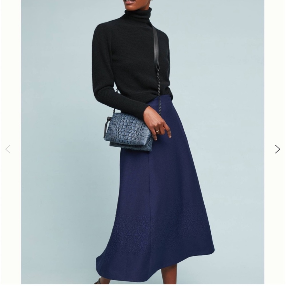 Maeve Maria Textured Navy Midi A-Line Skirt